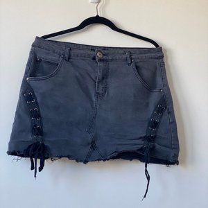 Black Denim Lace Up Detail Mini Skirt XL